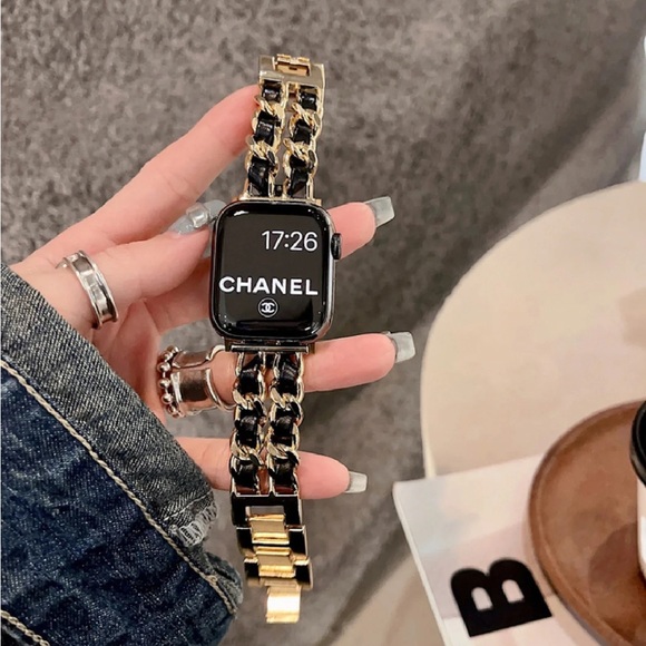 NEW Strap Chain Leather Stainless Band For Apple Watch - GB - Picture 2 of 15